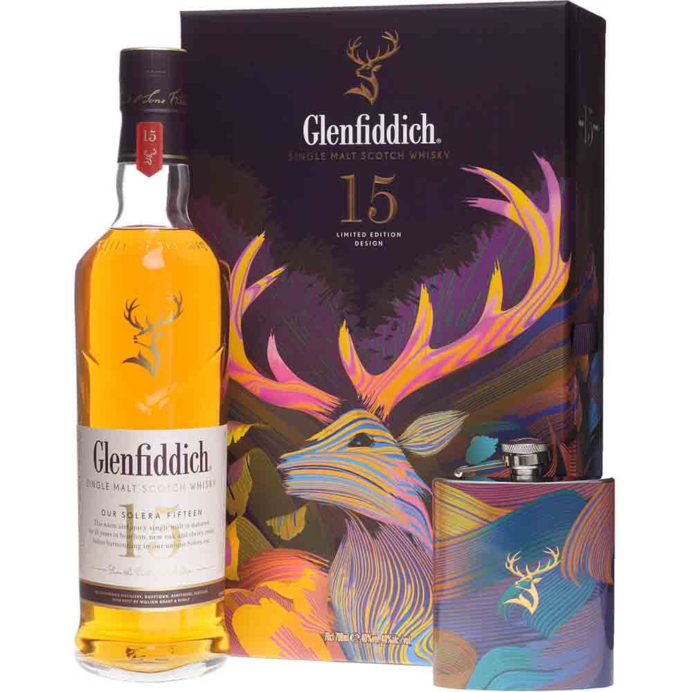 Glenfiddich 15 Jahre Solera Reserve Geschenkset mit Flachmann | Exklusiver  Whisky-Genuss | Sprit Schleuder