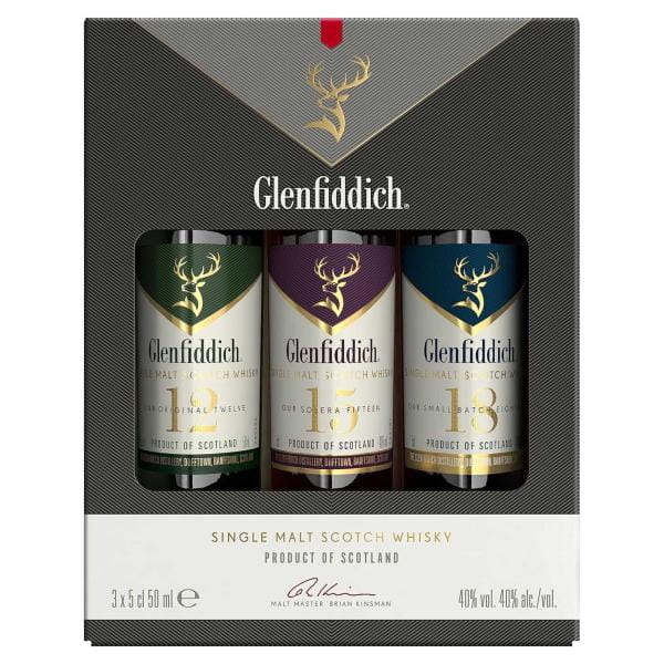 Glenfiddich Single Malt Scotch Whisky Probierset (3 x 5cl) - 12 Jahre, 15 Jahre und 18 Jahre mit Ges