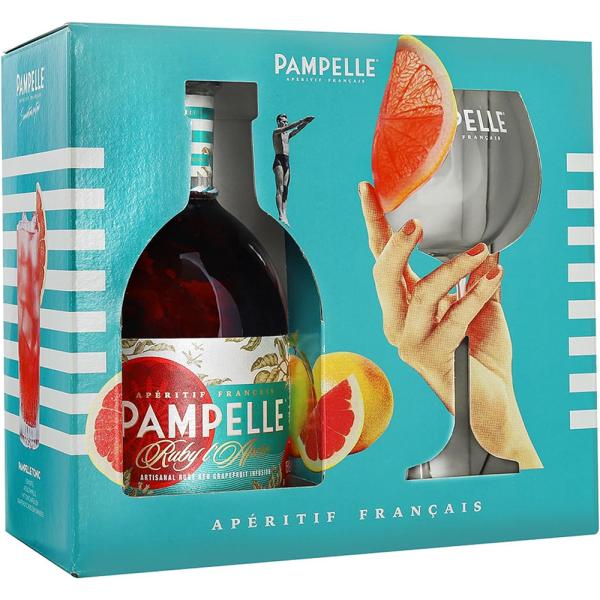 Pampelle Ruby Grapefruit Aperitif 15% Vol. 0,7 Ltr. Geschenkset mit Glas