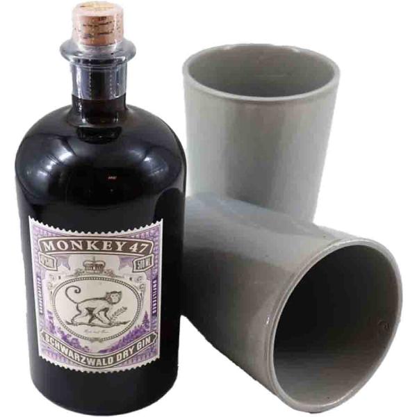 Monkey 47 Gin mit 2 Monkey Keramik-Becher 0,50 Ltr. Flasche, 47% vol.
