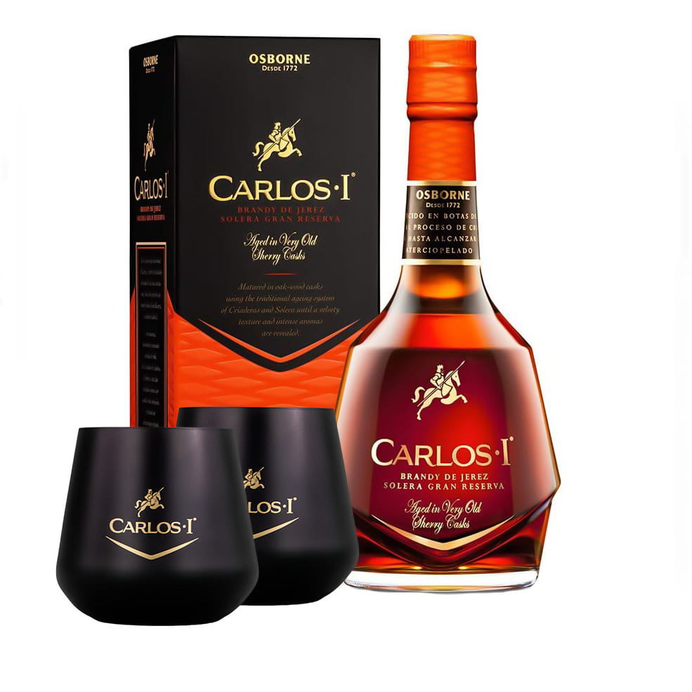 Carlos I Brandy + 2 Gläsern in Geschenkbox | Sprit Schleuder