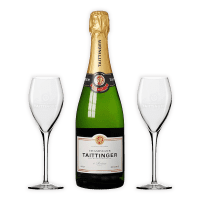 Taittinger Brut Reserve mit 2 Gläsern 12,5% Vol. 0,75 Ltr. Flasche