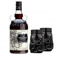 Kraken Black Spiced Rum mit 2 schwarzen Gläsern 0,70l