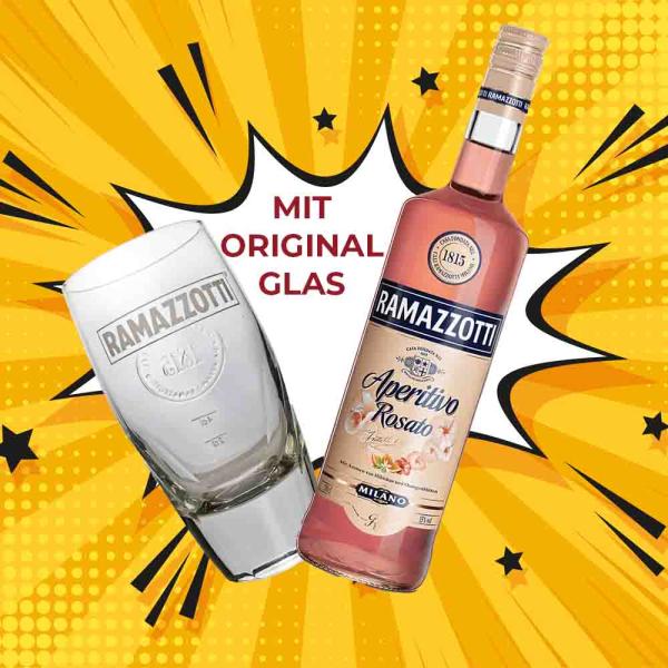 Ramazzotti Aperitivo Rosato mit original Glas 1,0 Ltr. Flasche, 15% vol.