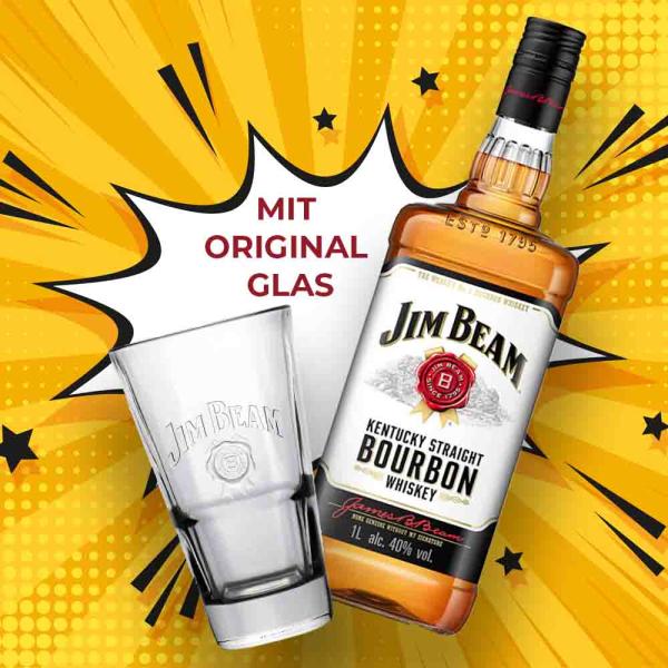 Jim Beam White Kentucky Straight Bourbon mit Glas Whisky 1,0 Liter